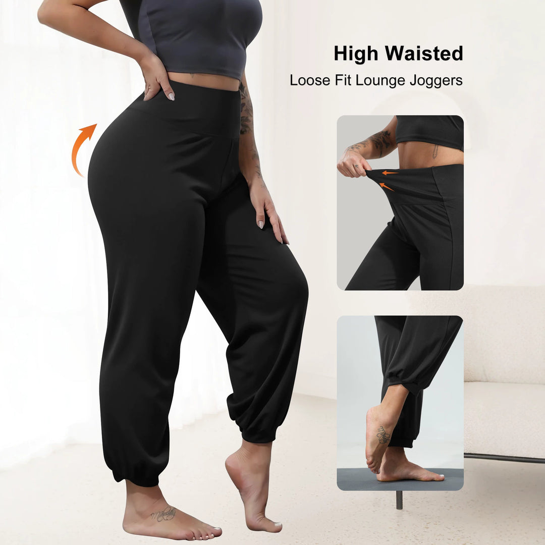 Damen Harem-Loungehose mit hoher Taille, taillierendem Schnitt und elastischen Bündchen Drune