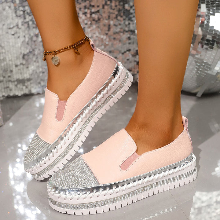 Damen glänzende Slip-On Plateau-Sneaker mit geflochtenem Rand und elastischem Einsatz Drune