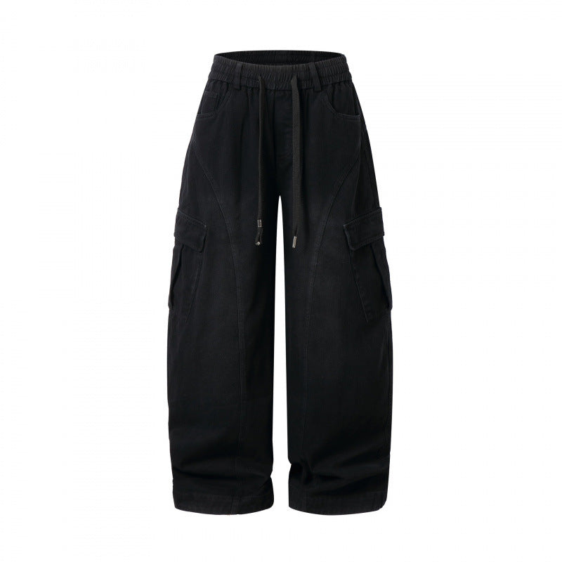Damen Weite Cargo-Hose mit Tunnelzugbund, aufgesetzten Pattentaschen und weitem Bein Drune