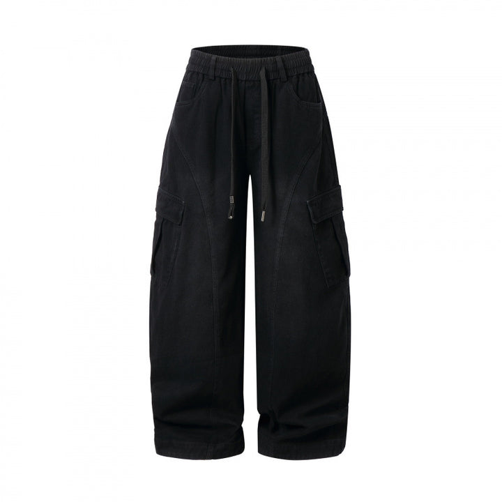 Damen Weite Cargo-Hose mit Tunnelzugbund, aufgesetzten Pattentaschen und weitem Bein Drune