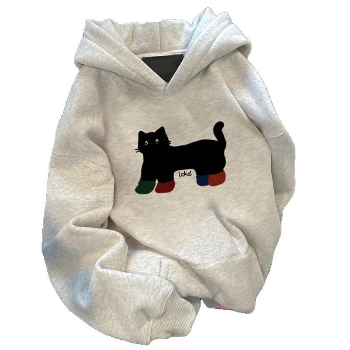 Damen Kapuzenpullover mit weitem Schnitt und kreativem Katzenmotiv Drune