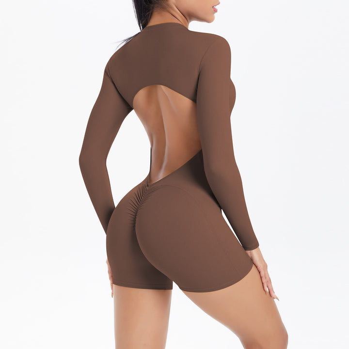 Damen Sportlicher Ganzkörperanzug mit tiefem Rückenausschnitt und figurbetonendem Design Drune