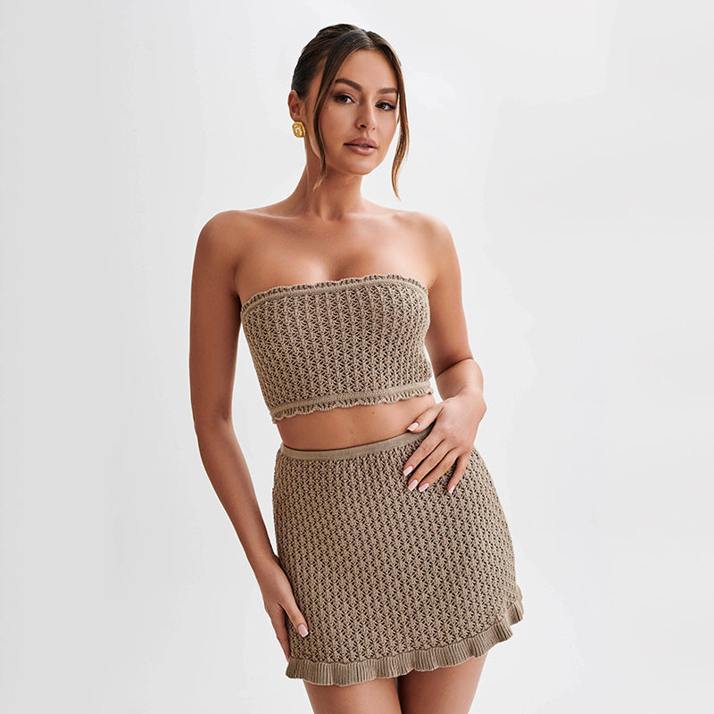 Damen elegantes Häkelkleid mit tiefem Ausschnitt Drune