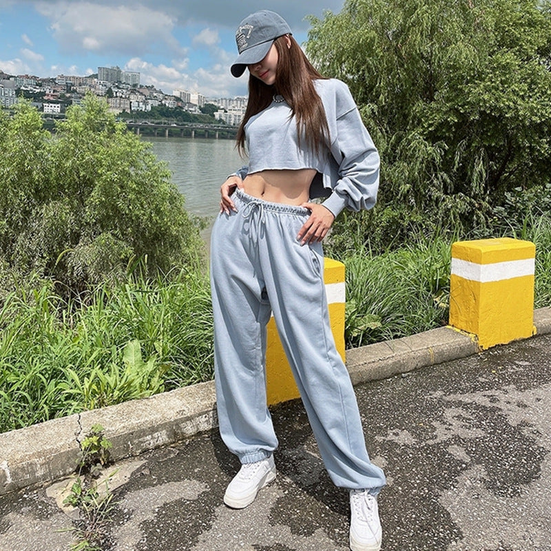 Damen lässiges Loungewear-Set mit kurzem Sweatshirt und bequemen Jogginghosen Drune