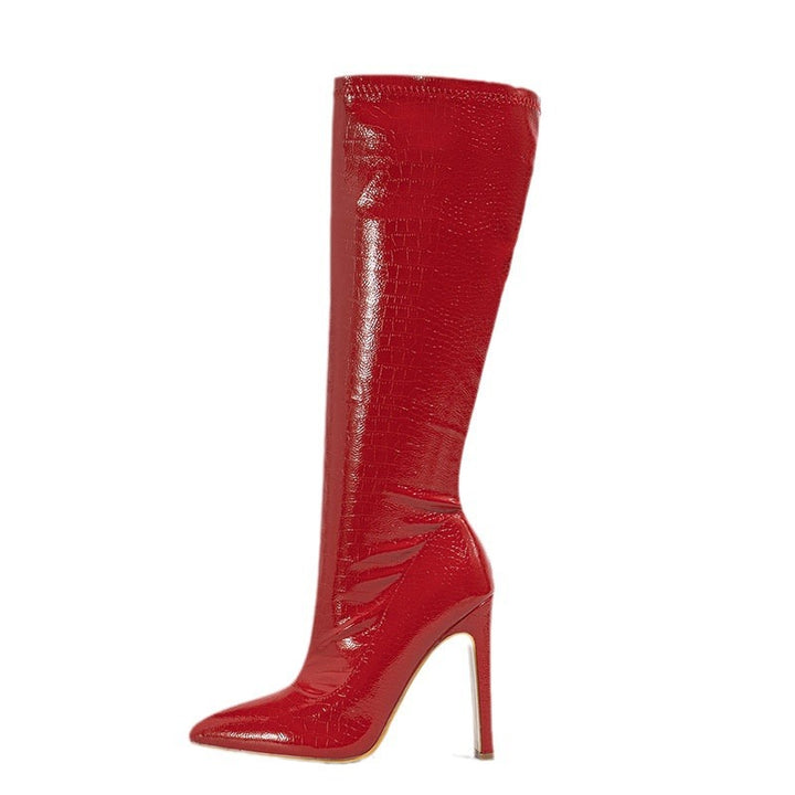Damen Overknee Stiefel mit elegantem Glanz und raffiniertem Reißverschluss Drune