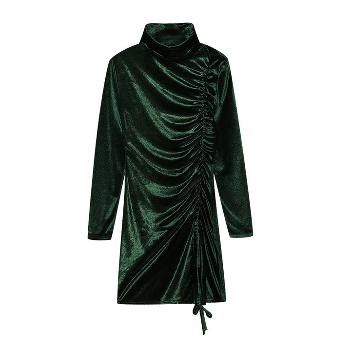 Damen Partykleid mit hochgeschlossenem Kragen und Raffungen Drune
