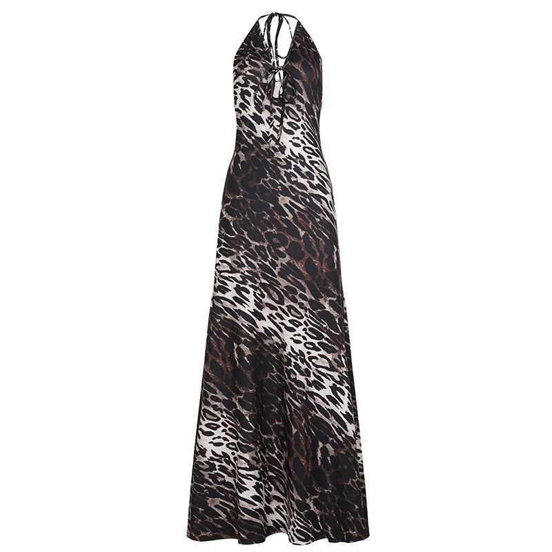 Damen Maxikleid mit tiefem V-Ausschnitt und aufregendem Leopardenmuster Drune
