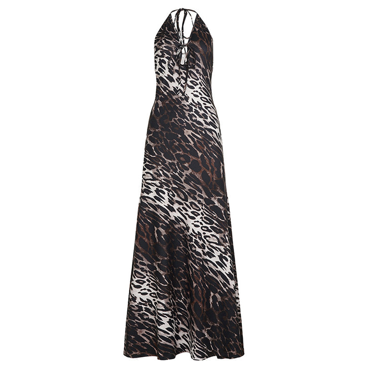 Damen Maxikleid mit tiefem V-Ausschnitt und aufregendem Leopardenmuster Drune