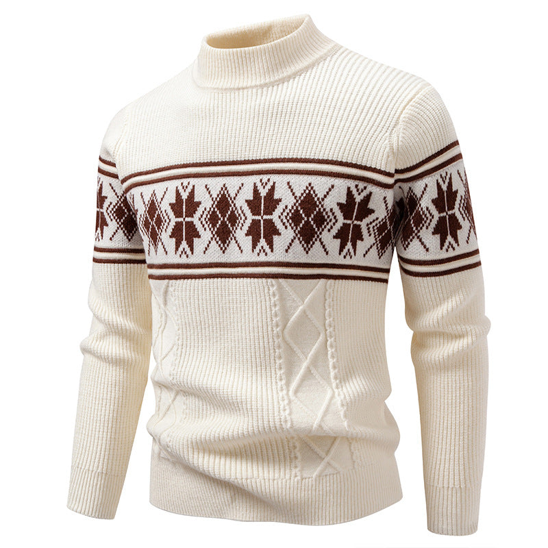 Herren Norwegermuster-Rollkragenpullover aus Feinstrick mit Zopfmuster-Details Drune