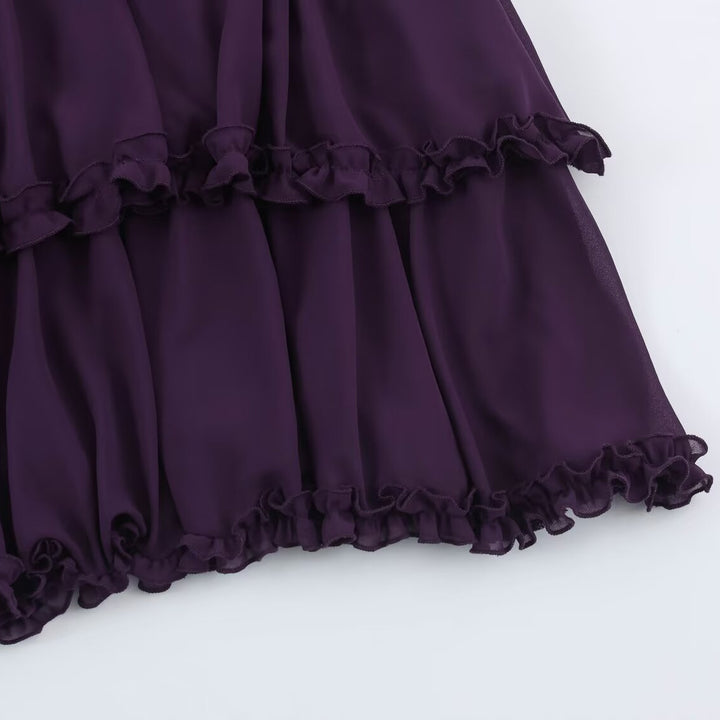 Damen Stufenvolant-Maxikleid mit Raffung in der Taille und Puffärmeln Drune