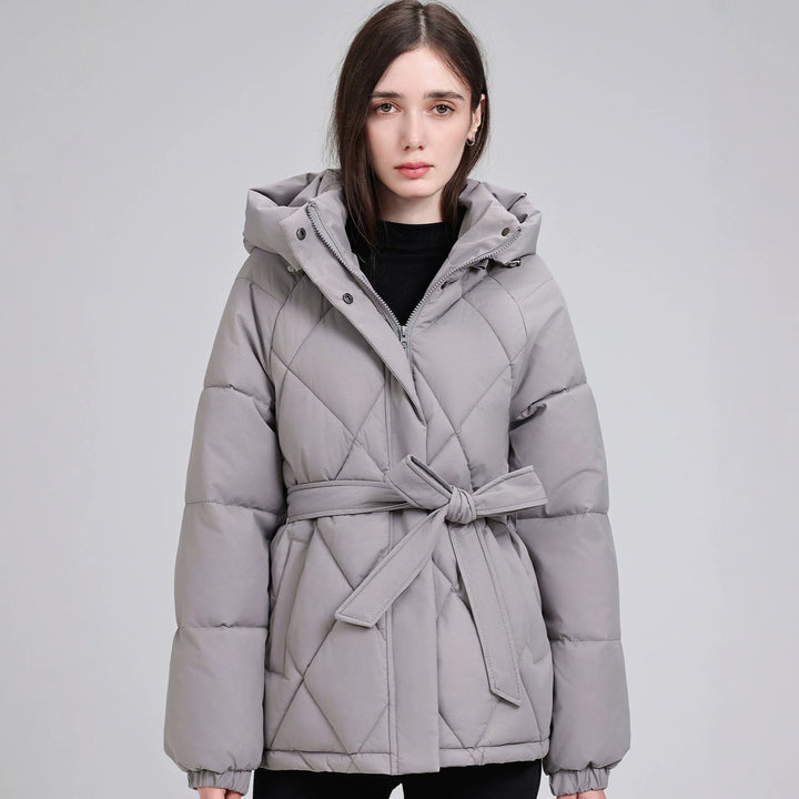 Damen Taillierter Steppparka mit Kapuze und Bindegürtel Drune