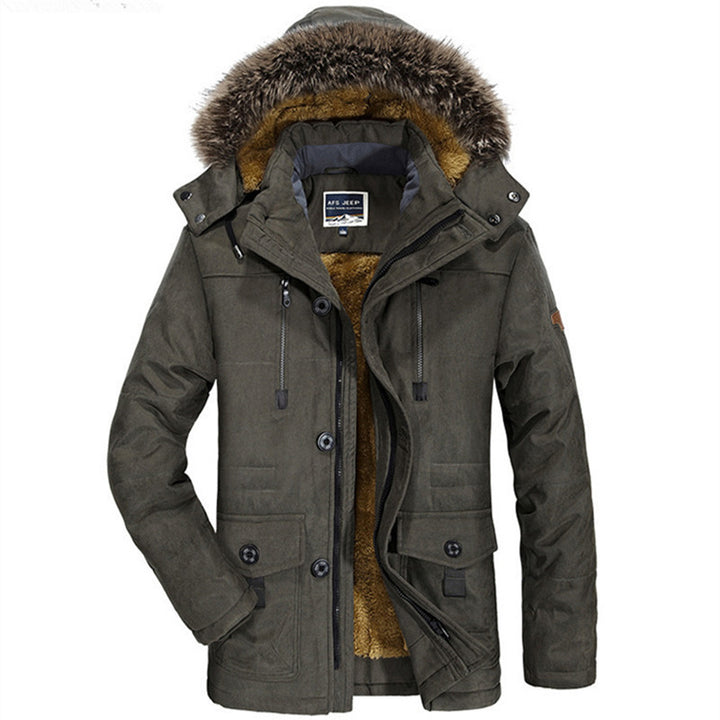 Herren Parka mit abnehmbarer Kapuze, wärmender Teddyfutter-Innenlage und Multifunktions-Taschen Drune