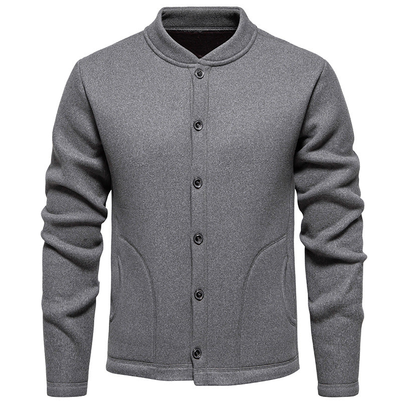 Herren Stehkragen-Strickjacke mit Knopfleiste und leichtem Wollmix Drune