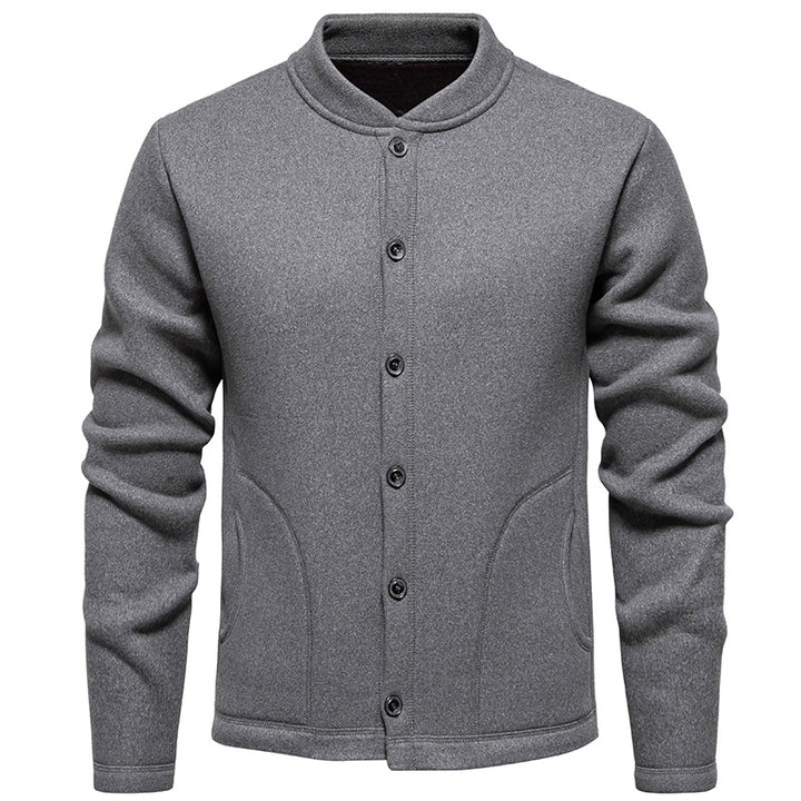 Herren Stehkragen-Strickjacke mit Knopfleiste und leichtem Wollmix Drune