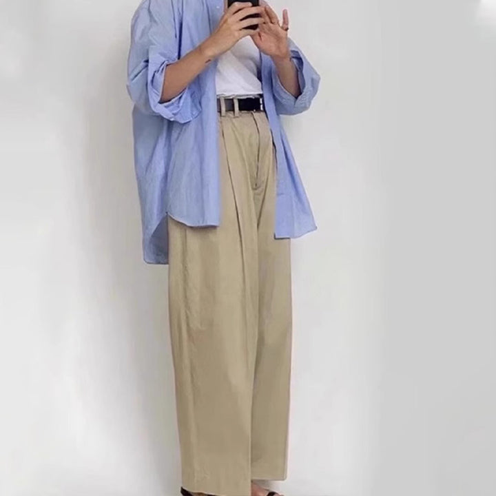 Damen Hoch geschnittene, weit geschnittene Stoffhose Drune