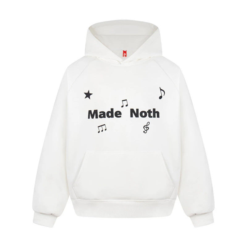 Damen Oversize Kapuzenpullover mit musikalischer Notenstickerei und geripptem Saum Drune