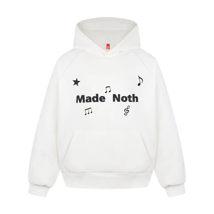 Damen Oversize Kapuzenpullover mit musikalischer Notenstickerei und geripptem Saum Drune