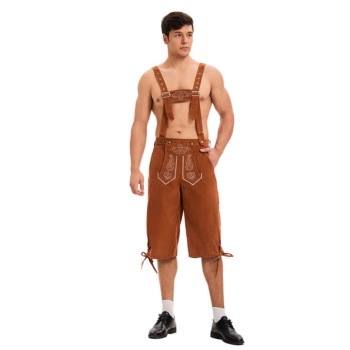 Herren nan bayerische Kurzhose mit verstellbaren Trägern und kunstvoller Stickerei Drune