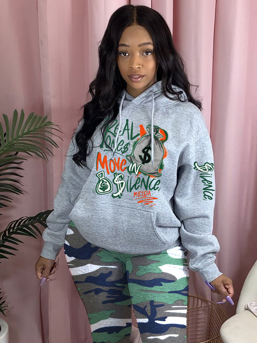 Damen Sportliches Hoodie und Jogginghose Set mit kreativem Schriftzug Drune