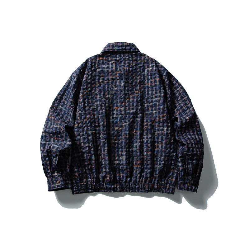 Herren Karierte Harrington‑Jacke mit Reißverschluss, Hemdkragen und elastischem Saum Drune
