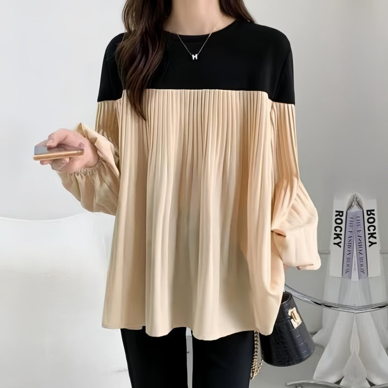 Damen Elegante Plissée-Tunika mit Volumenärmeln und geraffter Brustpartie Drune