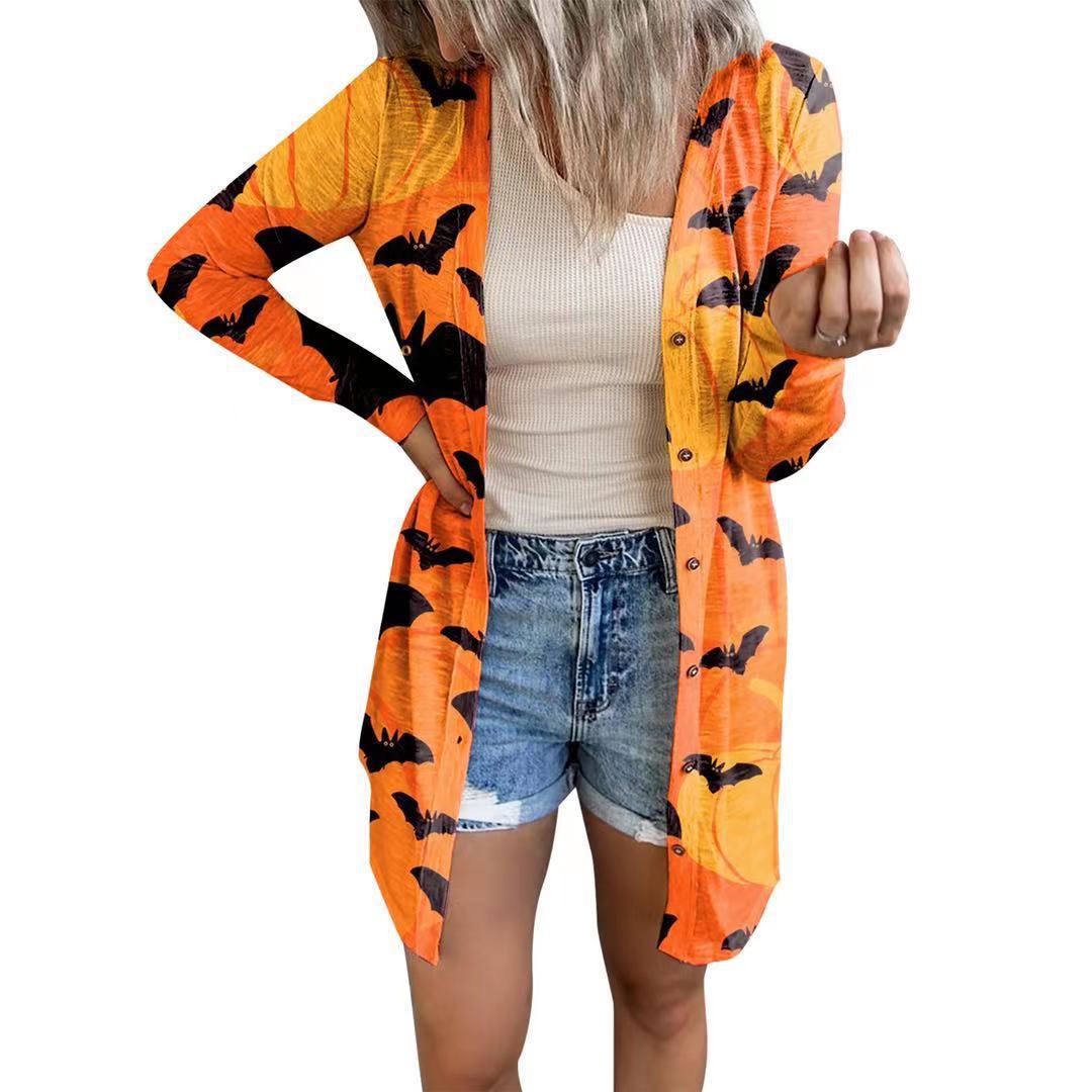 Damen Langärmlige Die Halloween-Kimono-Jacke mit einzigartigem Druck Drune
