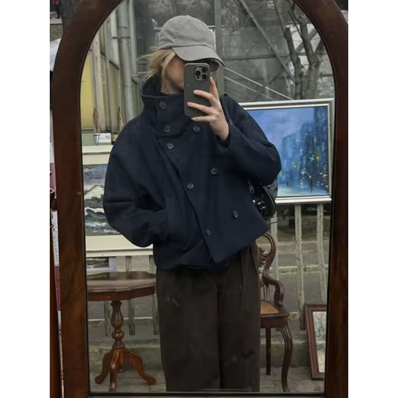 Drune | Trenchcoat Kurz Übergröße Wolltrenchcoat Damenjacke