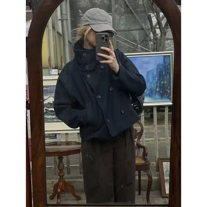 Drune | Trenchcoat Kurz Übergröße Wolltrenchcoat Damenjacke