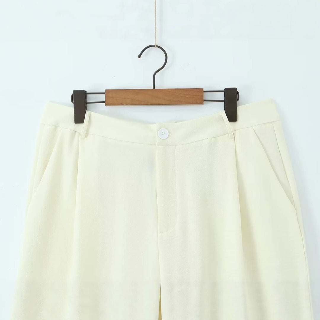 Damen Weite, hochtaillierte Stoffhose mit Bundfalten und Seitentaschen Drune