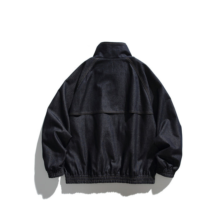 Unisex Boxy Jeansblousonjacke mit Stehkragen, Druckknopffront und elastischem Saum Drune