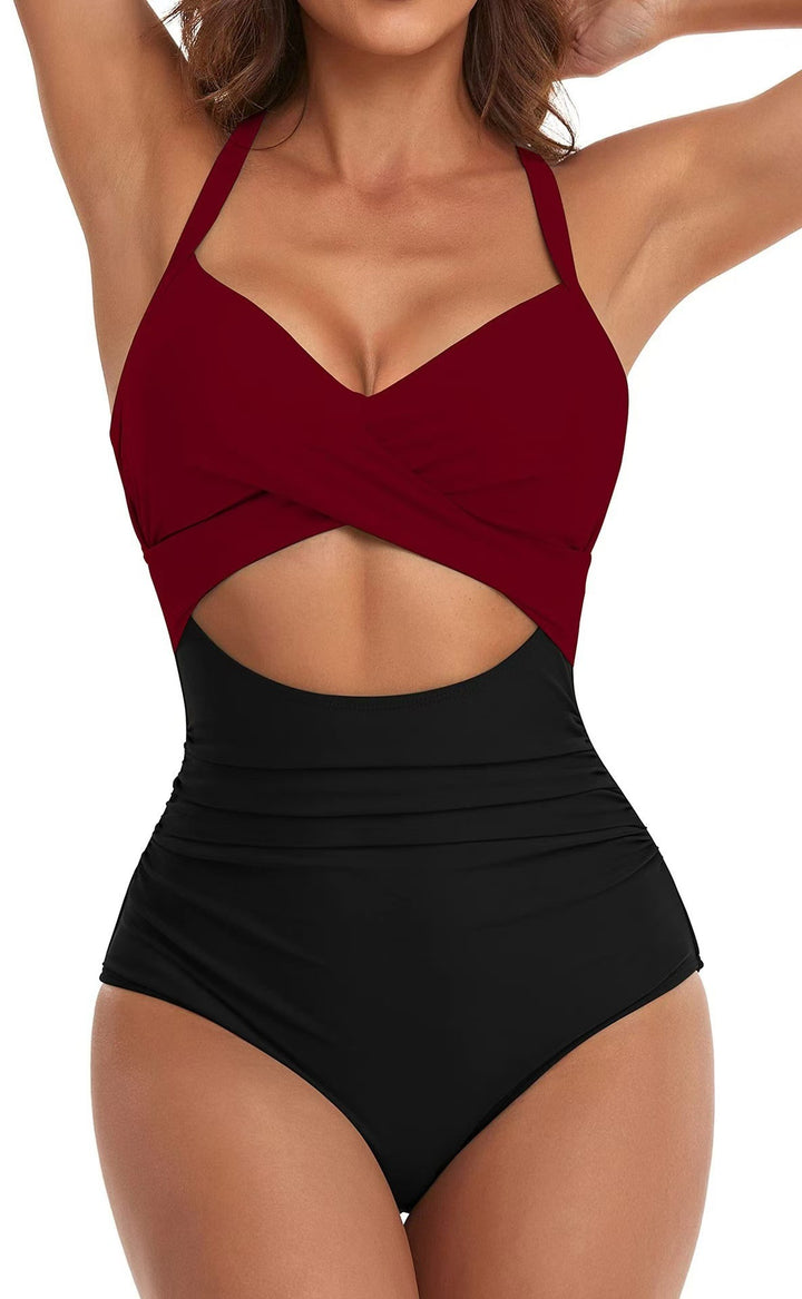 Damen Einteiliger Bikini mit modischem Cut-Out und Animal-Print Drune