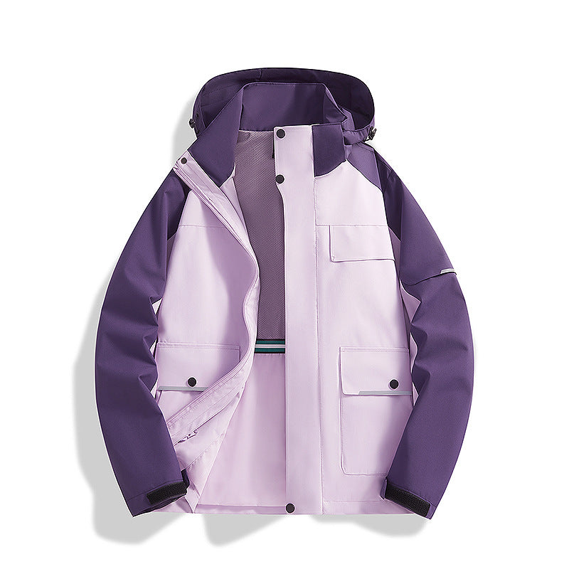 Herren dreilagige Trekkingjacke mit verschweißten Nähten, Kapuze und Multifunktionstaschen Drune