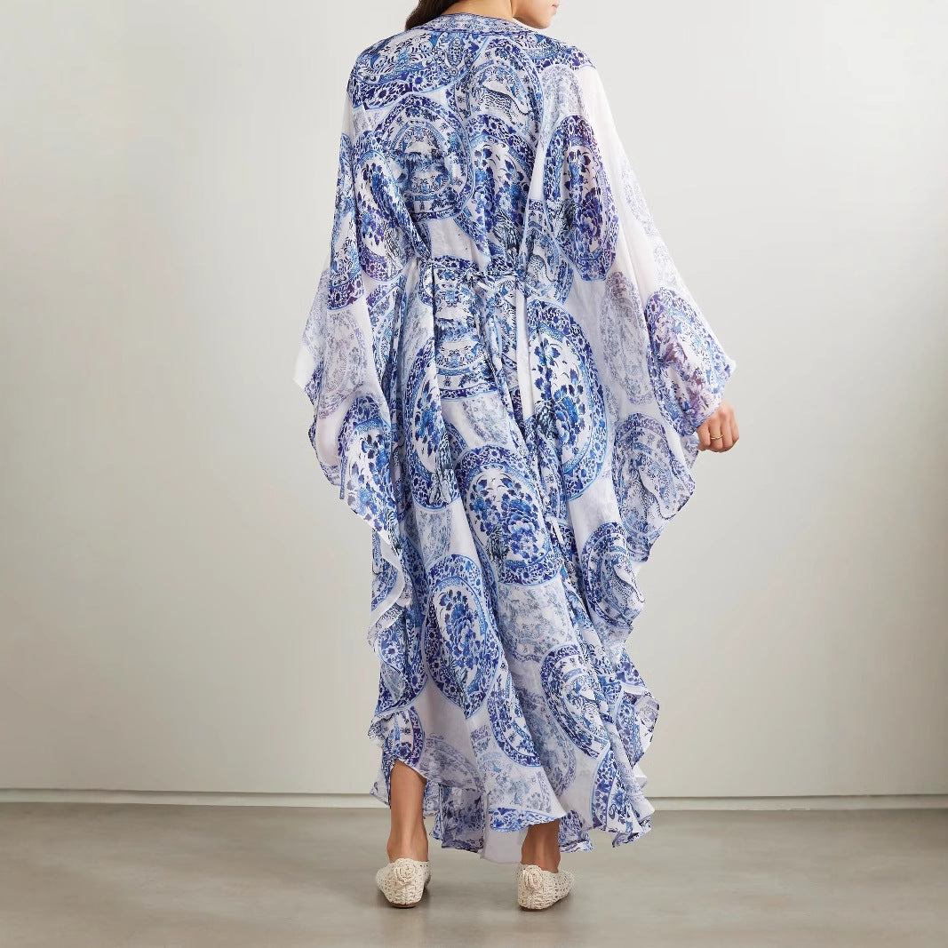 Damen Maxi-Kleid mit elegantem V-Ausschnitt und weit schwingendem Schnitt Drune