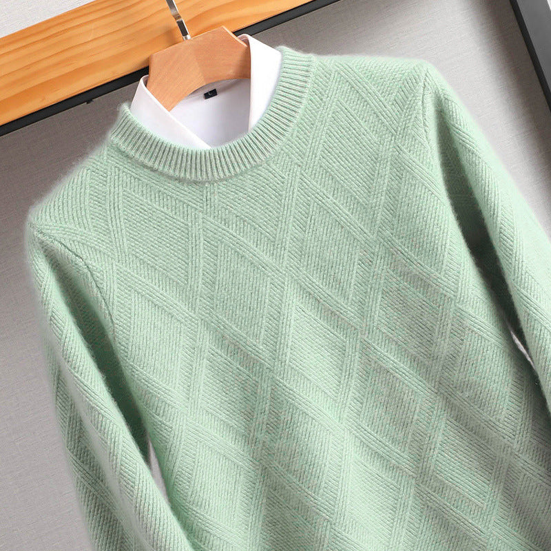 Herren Feiner Rautenstruktur Rundhalspullover aus Merino‑Blend mit softem Griff Drune