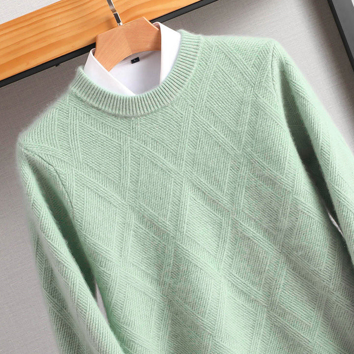 Herren Feiner Rautenstruktur Rundhalspullover aus Merino‑Blend mit softem Griff Drune