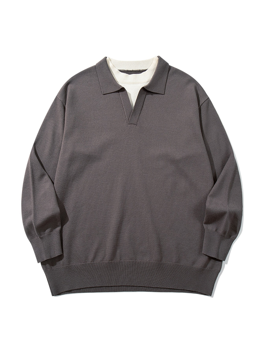 Unisex Feinstrick-Polo mit V‑Ausschnitt‑Cutout und integriertem Rollkragen-Layer Drune