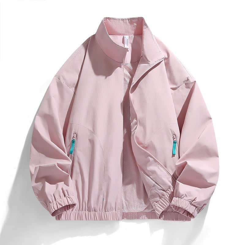 Herren Leichte Windbreaker-Übergangsjacke mit Stehkragen, Mesh-Innenfutter, Reißverschlusstaschen & elastischem Saum Drune