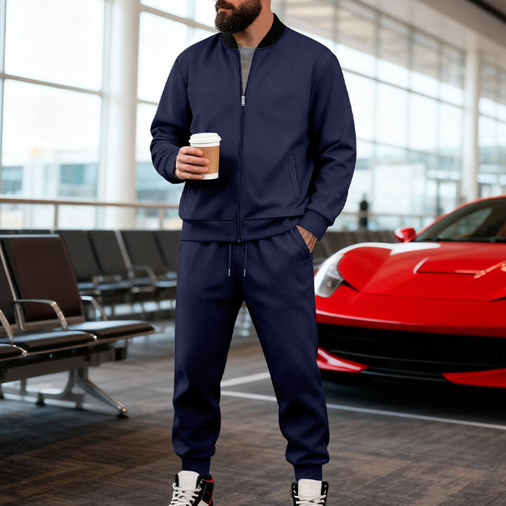 Herren nan sportlicher Freizeitanzug aus weicher Baumwollmischung mit Reißverschlussjacke und elastischer Jogginghose Drune
