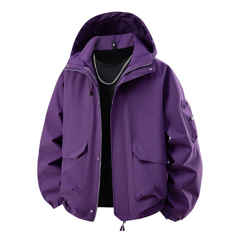 Herren wasserdichter Kapuzen-Outdoorblouson mit winddichter Membran, verstellbarem Saum und multifunktionalen Taschen Drune
