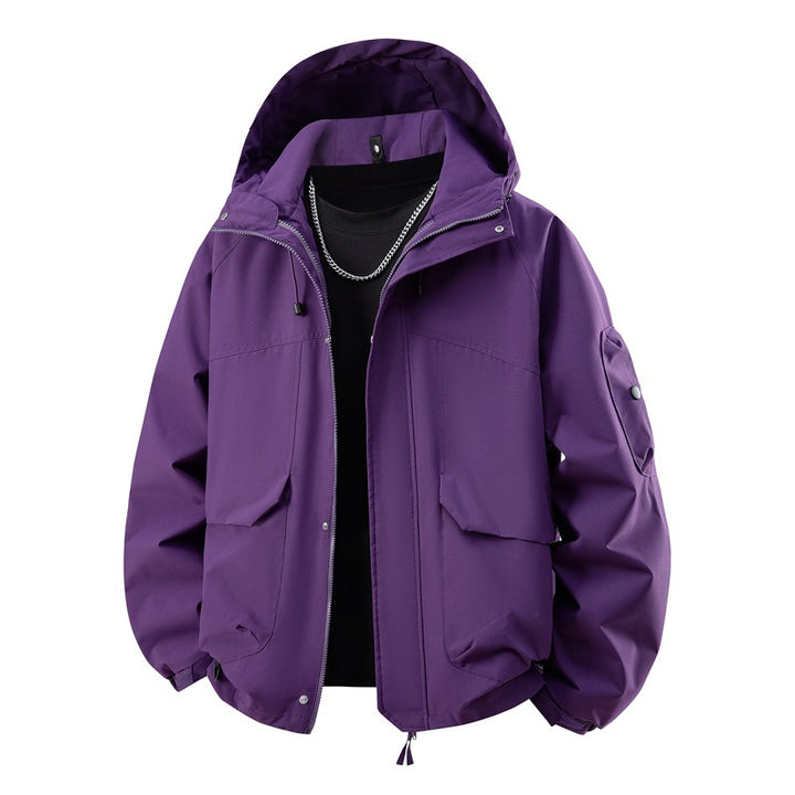 Herren wasserdichter Kapuzen-Outdoorblouson mit winddichter Membran, verstellbarem Saum und multifunktionalen Taschen Drune