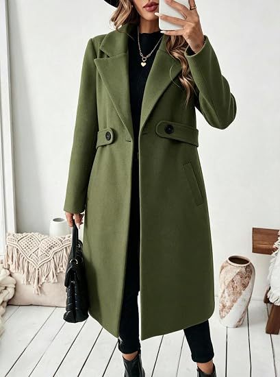 Damen Midilanger Wollmix-Mantel mit Taillenpatte und klassischem Revers Drune