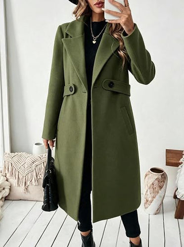 Damen Midilanger Wollmix-Mantel mit Taillenpatte und klassischem Revers Drune