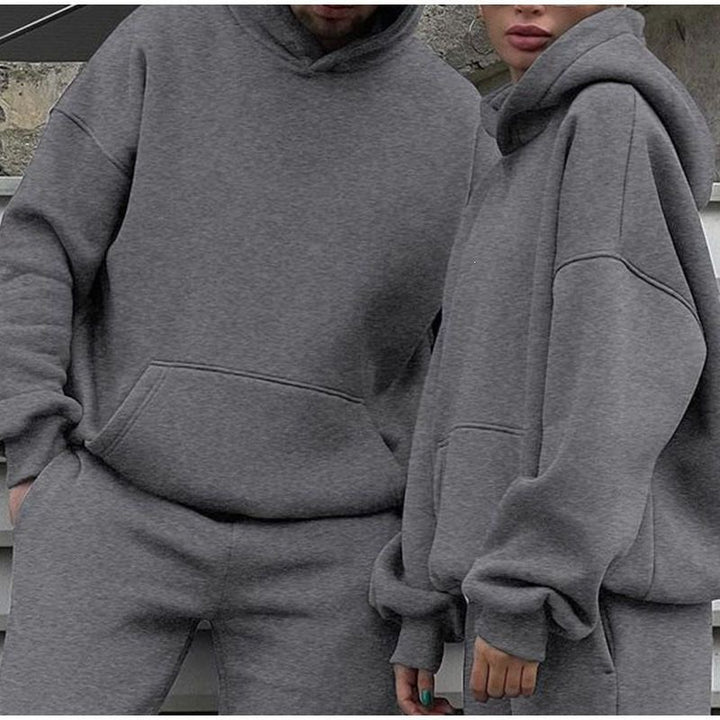 Unisex Oversize-Kapuzenpullover mit Kängurutasche und weiter Jogginghose aus French Terry Drune