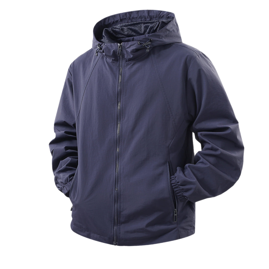 Herren Leichte atmungsaktive Kapuzen-Windjacke mit Mesh-Innenfutter und Reißverschlusstaschen Drune