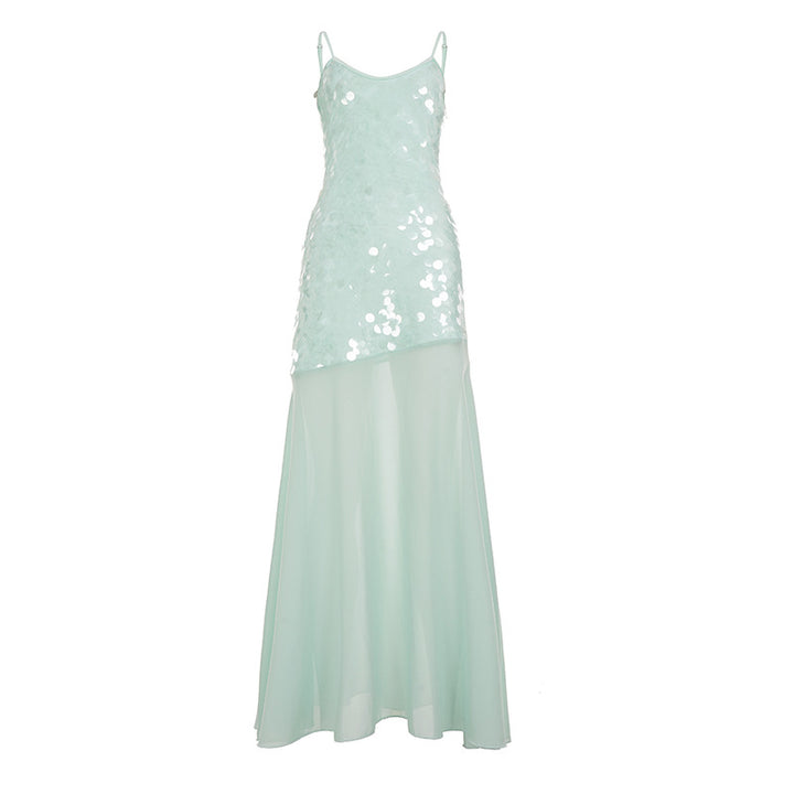 Damen Maxikleid mit glitzernden Pailletten und fließendem Rock Drune