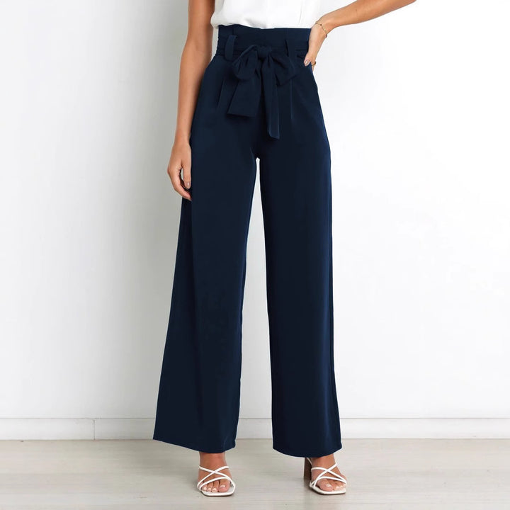 Damen elegante Hochbundhose mit Bindegürtel und weitem Bein Drune