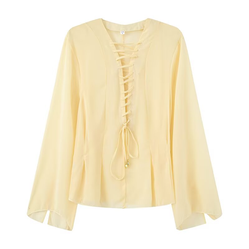 Damen Bluse mit elegantem Schnürdetail und weiten Ärmeln Drune