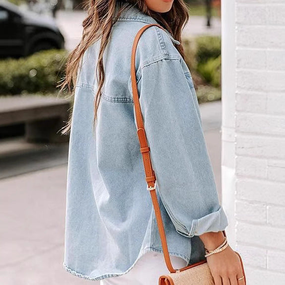 Damen Oversize-Denimhemd mit Knopfleiste und Brusttaschen Drune