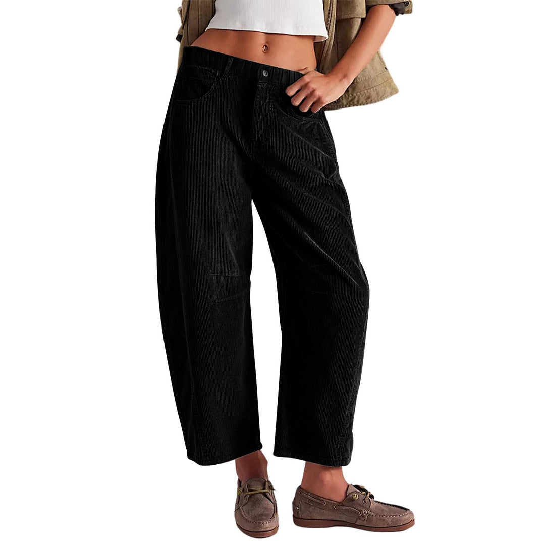 Damen Weite Cordhose mit hoher Taille, Cropped-Bein und Eingriffstaschen Drune