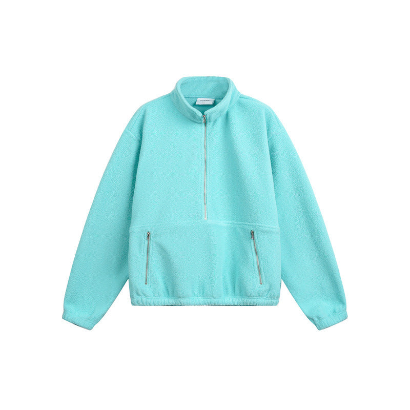 Unisex Oversize Fleece-Halbzip mit Stehkragen und Reißverschlusstaschen Drune